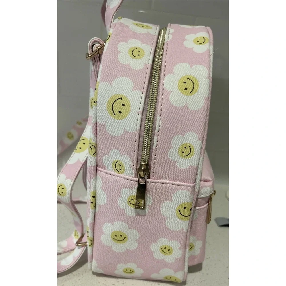 New Underonesky Pink‎ Mini Flower Backpack Smiling Flower emoji Purse Lounge Bag